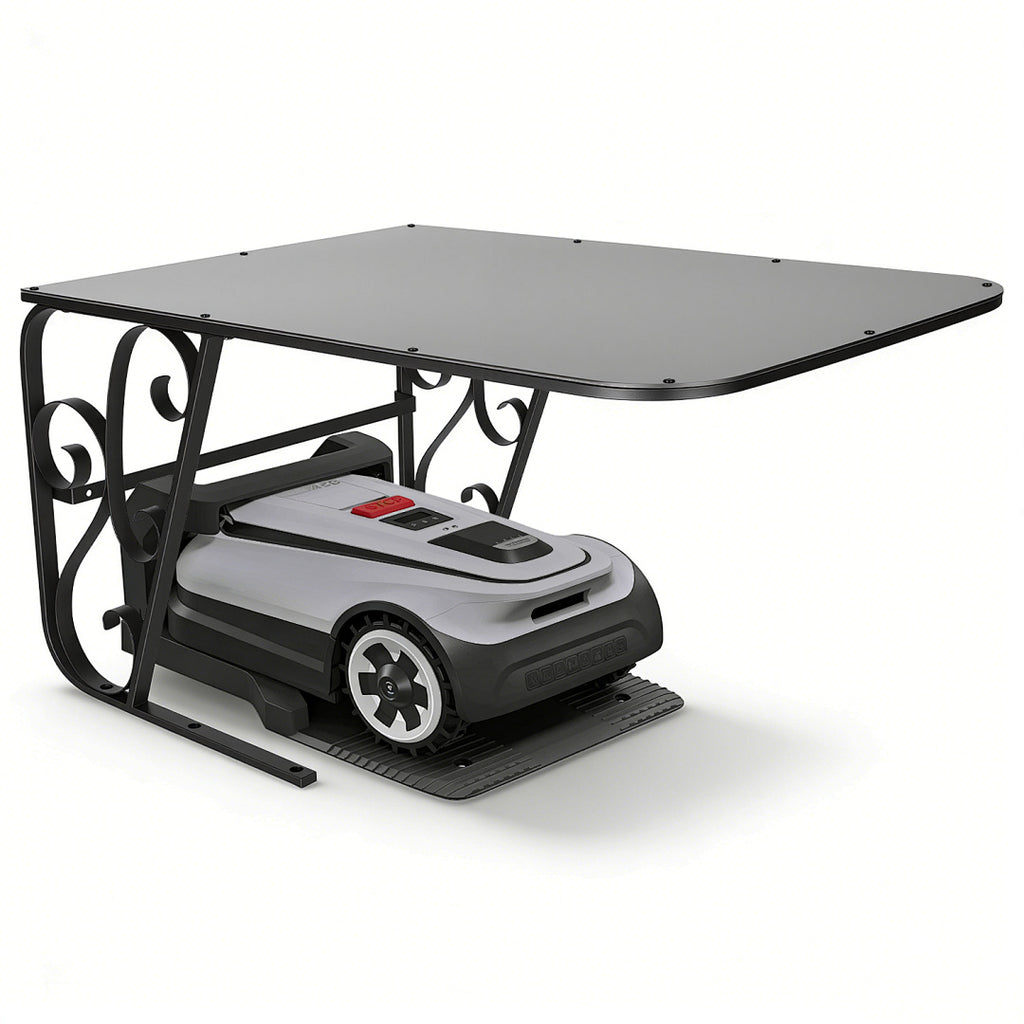 Mähroboter Garage mit Metallfüßen Schutzüberdachung Carport Überdachung für Rasenmäher Rasenroboter UV-Schutz | ideal Gegen Regen und Hagel 43x56x82cm Schwarz