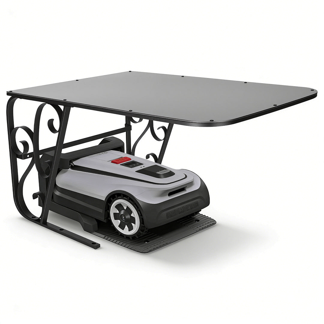 Mähroboter Garage mit Metallfüßen Schutzüberdachung Carport Überdachung für Rasenmäher Rasenroboter UV-Schutz | ideal Gegen Regen und Hagel 43x56x82cm Schwarz