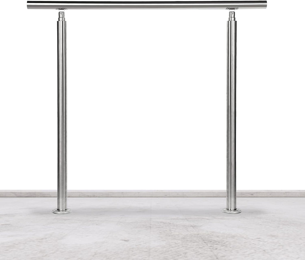 Handlauf Edelstahl 80/100/120/150/160/180 cm, Treppengeländer ohne Querstreben | Rostfrei, Wetterfest, Gebürstet, Winkelverstellbar für Innen & Außen und für Treppen, Balkon & Eingang