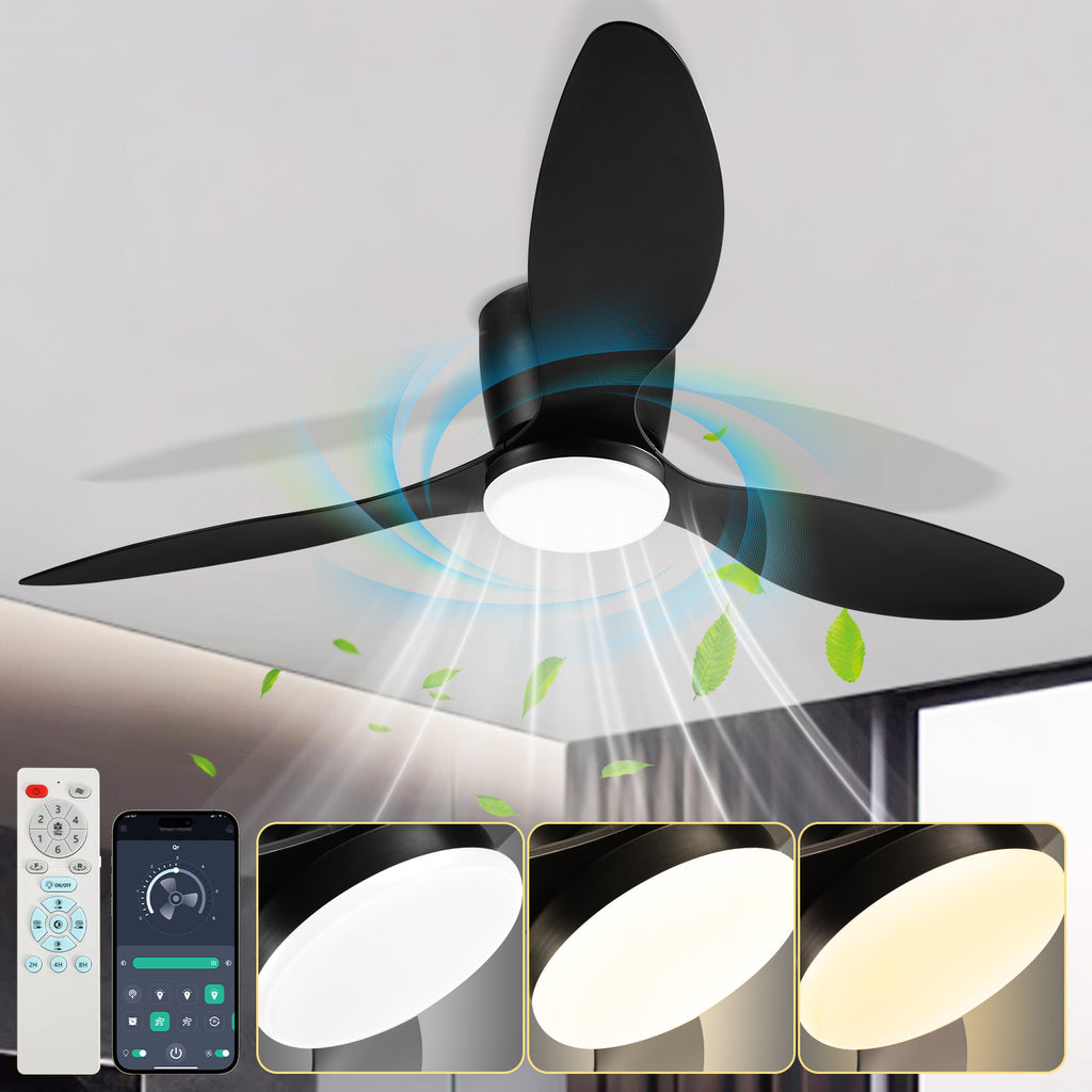 Deckenventilator mit Beleuchtung und Fernbedienung, Ø 132 cm Deckenlampe mit Ventilator dimmbar, 3 Farbtemperaturen und 6 Stufen, Sommer-/Winterfunktion, mit Timer, Schwarz