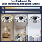 2 in 1 Deckenventilator Mit Beleuchtung und leise, φ50cm Deckenleuchte mit Ventilator, dimmbar, App und Fernbedienung, 6-Gang, Timer, Für Schlafzimmer Wohnzimmer Esszimmer