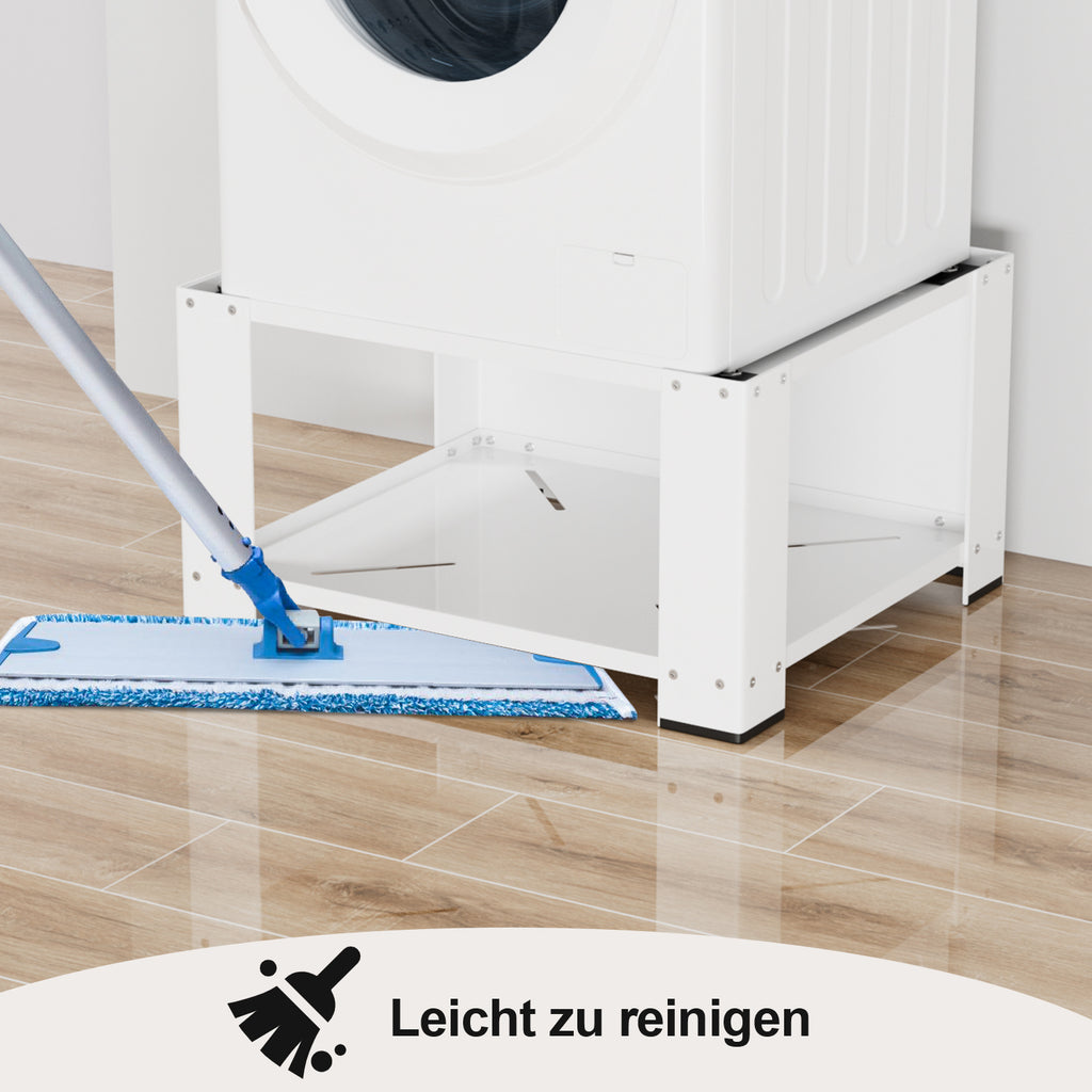 Waschmaschinensockel 60 x 60 x 40 cm mit 3 verstellbaren Ablagen, Waschmaschinen Untergestell bis 150 kg für Waschmaschine & Trockner, Weiß