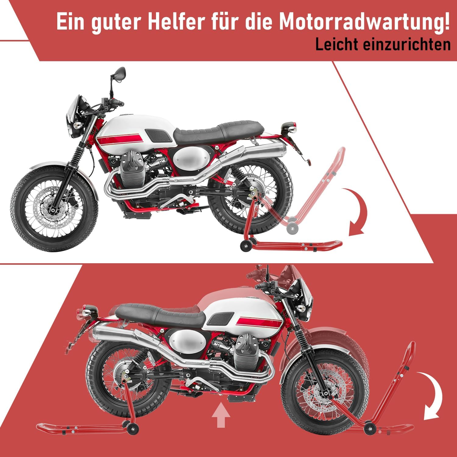 Motorradständer hinten & vorn Motorrad Set, Motorrad Ständer Motorrad Heber mit 4 Rollen Motorrad Hebebühne, Stabilität, Belastbar bis 300 kg