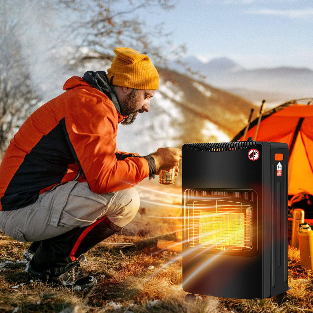 Gasheizung für Innenräume 4200W, Gasofen, 3 Stufen, Gasschlauch Gasheizer mit 3 Heizstufen, ODS-System, Druckregler und Gasschlauch für Balkon, überdachte Terrasse und belüftete Räume