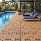 8 Streifen | 30 x 30 cm WPC-Terrassenfliesen 1–5 m², Teakholz-Optik/Rotbraun/Dunkelgrau | Wasserfeste, verlegbare und wasserdurchlässige Fliesen, geeignet für Balkone, Terrassen, Gärten und Außenbereiche