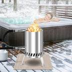 Brennholz Poolheizung, Poolheizung mit Feuer, Poolheizung Feuertonne, Edelstahl Pool beheizt Feuer Eimer 32/38mm Anschlüsse, 100% rostfreier Edelstahl mit Feuerfeste Matte und Rußschublade