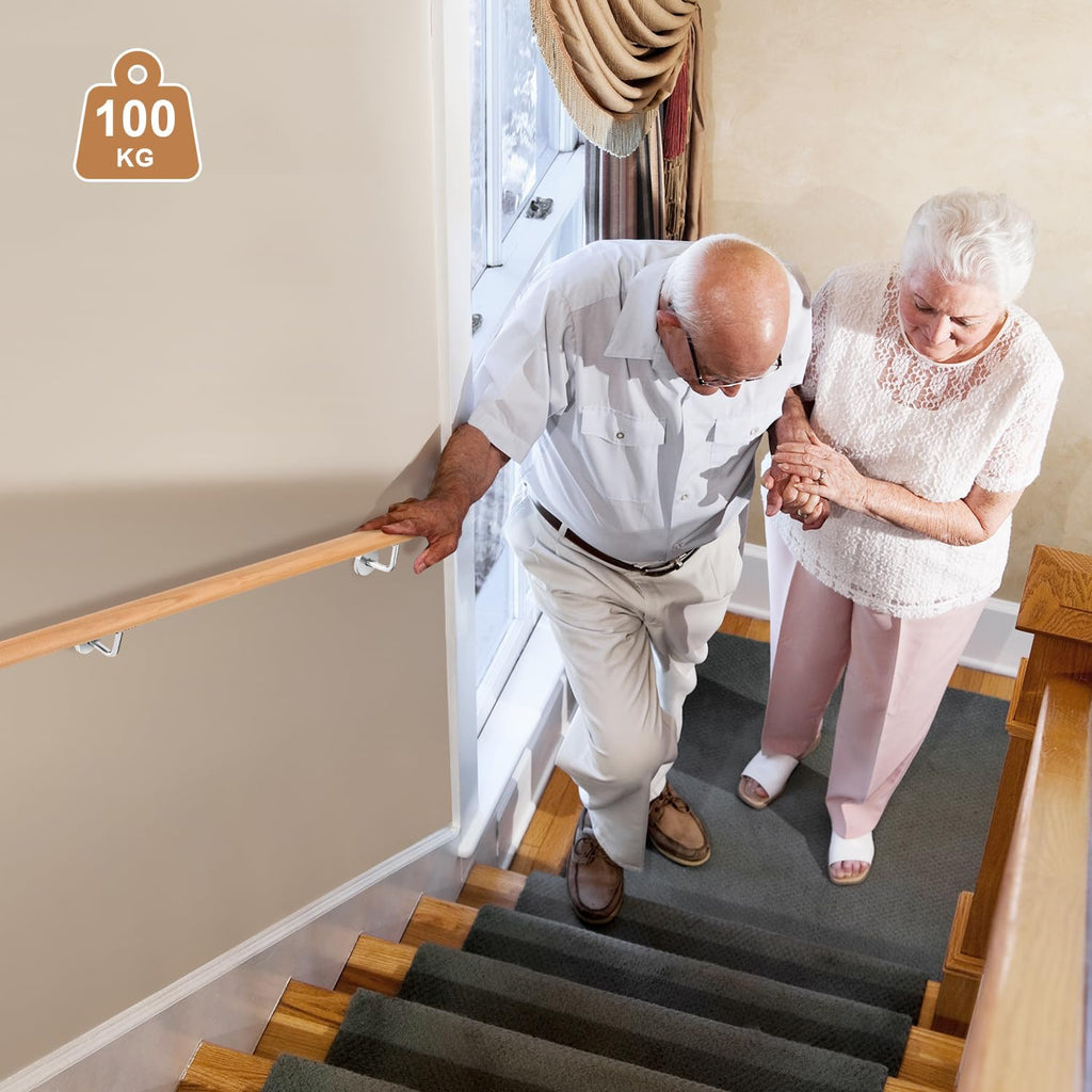 Treppengeländer, Wandgeländer mit Wandbefestigungen und Endkappen, Durchmesser 42 mm, wandmontiertes Treppengeländer, rutschfestes Geländer für Treppen und Balkone, erhältlich in den Längen 50, 80, 100, 120, 150 und 200 cm.