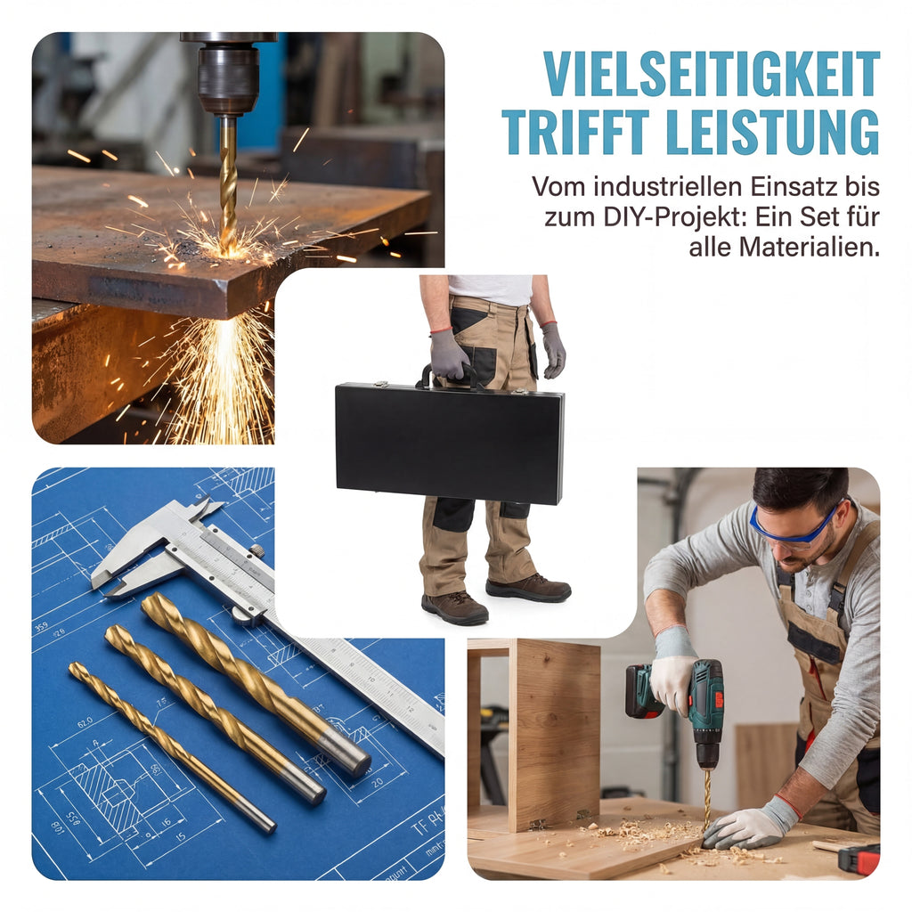 230-teiliges Set aus titanbeschichteten Schnellarbeitsstahl-Spiralbohrern, geeignet für Metall, Durchmesser 1–13 mm, gemäß DIN 338, inklusive Aufbewahrungskoffer, geeignet für Metall- und Holzbearbeitung, Reparaturen sowie den Einsatz in der Werkstatt