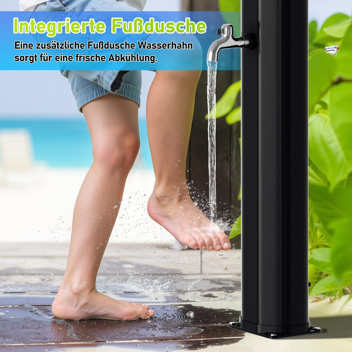 Solardusche 20L Halbe Einzelstab Solar Gartendusche warmes Wasser Bis Zu 60°C Ohne Stromanschluss Pooldusche Camping mit Handbrause und schwenkbarem Regenduschkopf inkl. Schutzhülle
