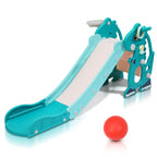 Kinderrutsche, zusammenklappbare Kinderrutsche, stabile Gartenrutsche mit Basketballkorb und Handläufen, lustige Kinderrutsche, für drinnen und draußen geeignete Kleinkindrutsche, grün