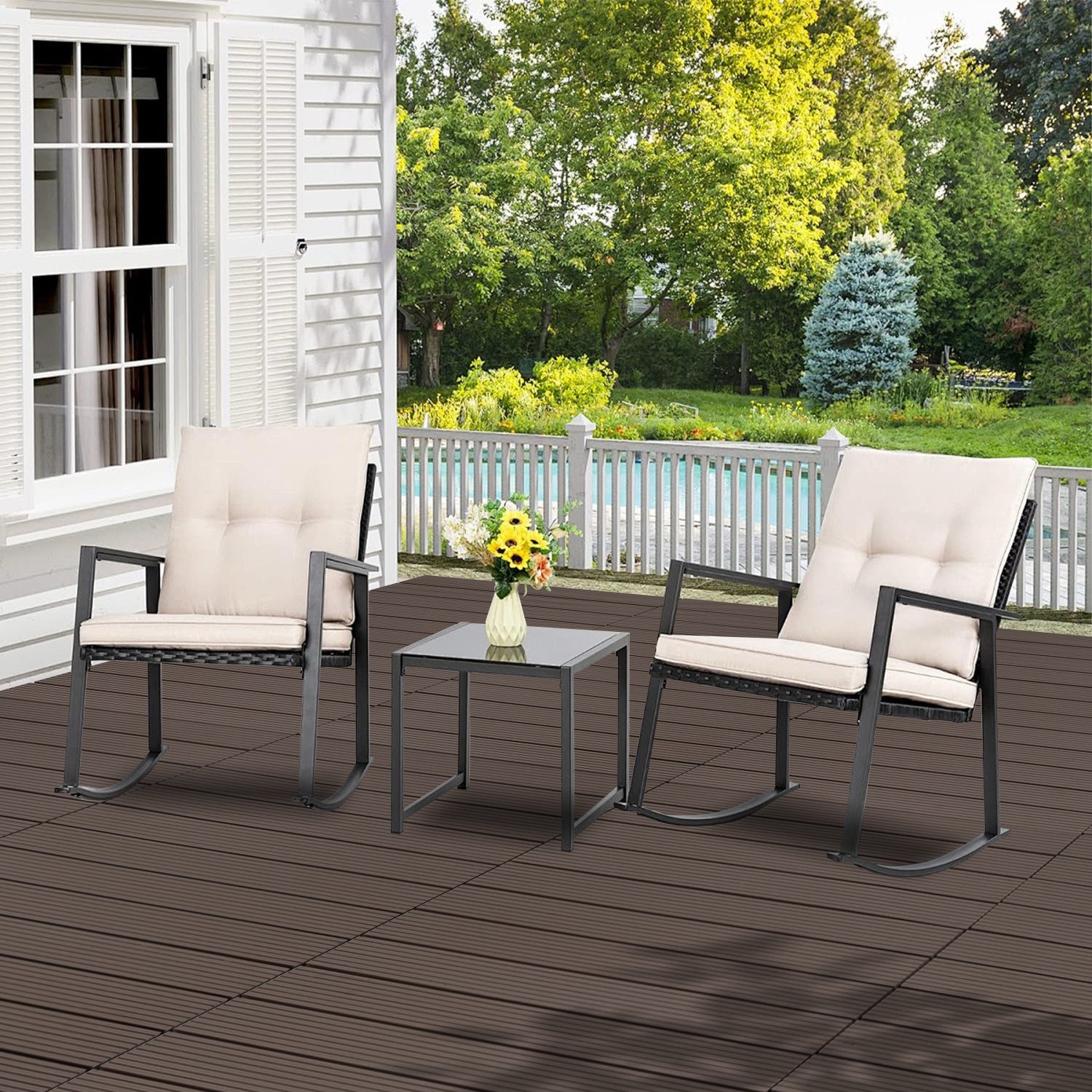WPC-Fliesen, 30 x 60 cm, Terrassenfliesen, Klickfliesen, Balkonfliesen mit Holzoptik, witterungsbeständige Platten mit Entwässerungsfunktion, geeignet für Terrassen, Balkone und Gärten, braun/rotbraun/dunkelgrau/teakfarben (6 Stück = 1 Quadratmeter)