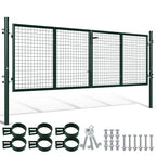 Doppelflügeltore, 300x100cm/350x100cm Metall Gartentor, Gartenzaun Zaun inkl. Griff, Schloss und 3 Schlüsseln, Robust Gartentür für Zauntür, Hoftor, Zauntor, Rundrohr, Grün/Anthrazit