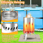 Brennholz Poolheizung, Poolheizung mit Feuer, Poolheizung Feuertonne, Edelstahl Pool beheizt Feuer Eimer 32/38mm Anschlüsse, 100% rostfreier Edelstahl mit Feuerfeste Matte und Rußschublade
