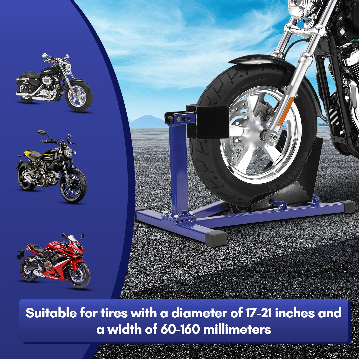 Motorrad Montageständer, Motorradwippe vorn Vorderradklemme Motorrad Ständer, Geeignet für 17-21 Zoll Reifen,Transportständer Radwippe, Blau