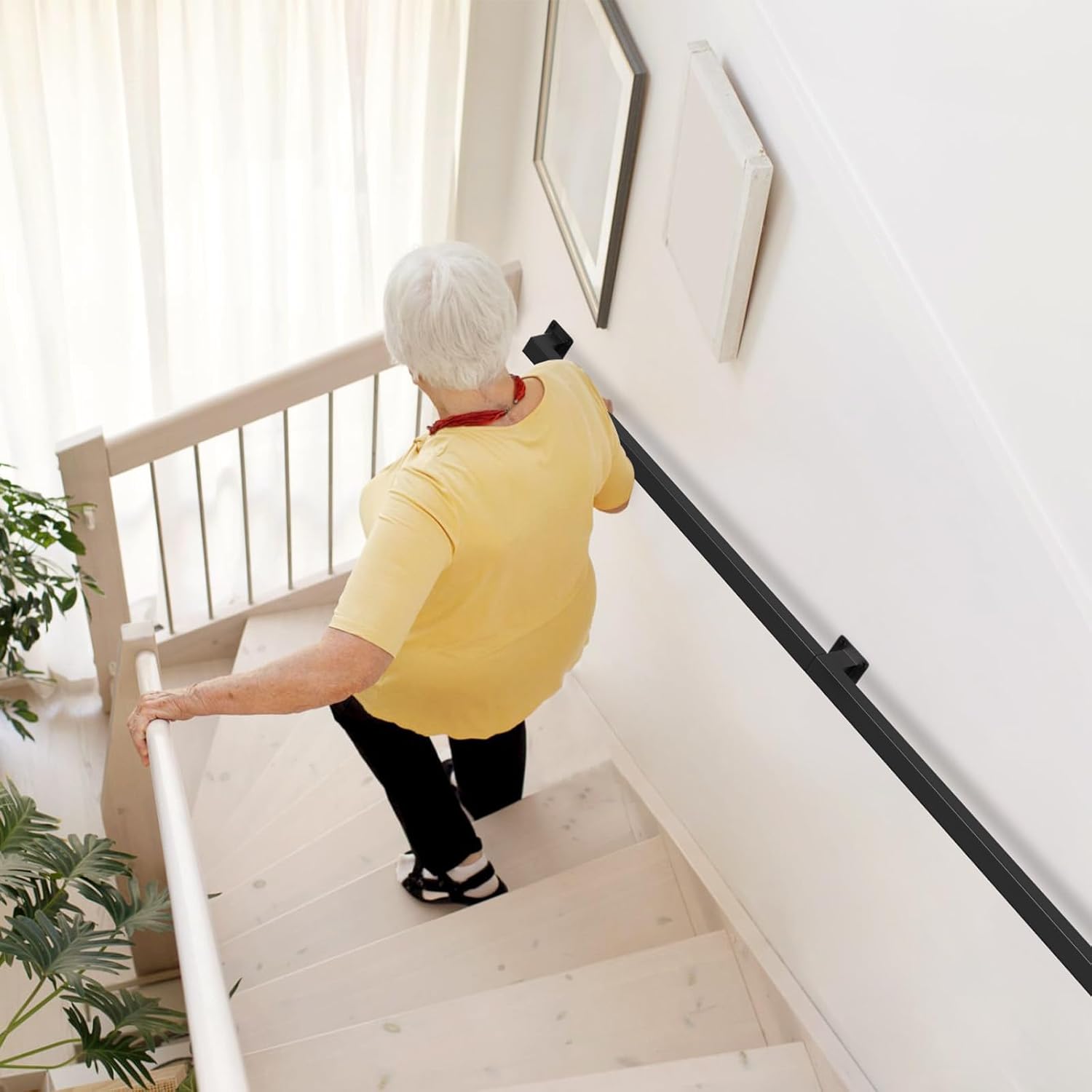 Handlauf Treppengeländer Geländer Schwarz Wandhandlauf Wand Treppe, Quadratisches Rohrdesign, Treppengeländer Innen und Außen für Treppen, Brüstung, Balkon