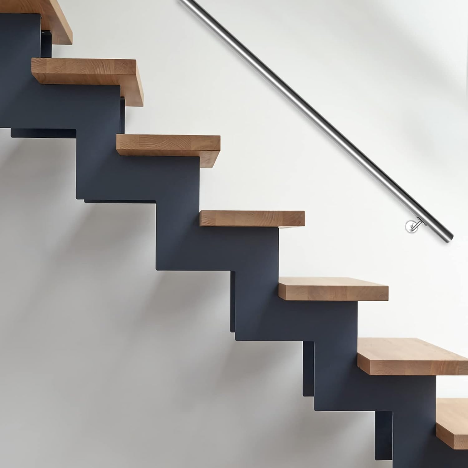 Geländer Treppengeländer, Edelstahl Handlauf, Wandhandlauf Innen & Außen, inkl. Wandhalterung und Endkappen, Rund Ø42mm, Treppe Wandhalter Haltegriff Stange