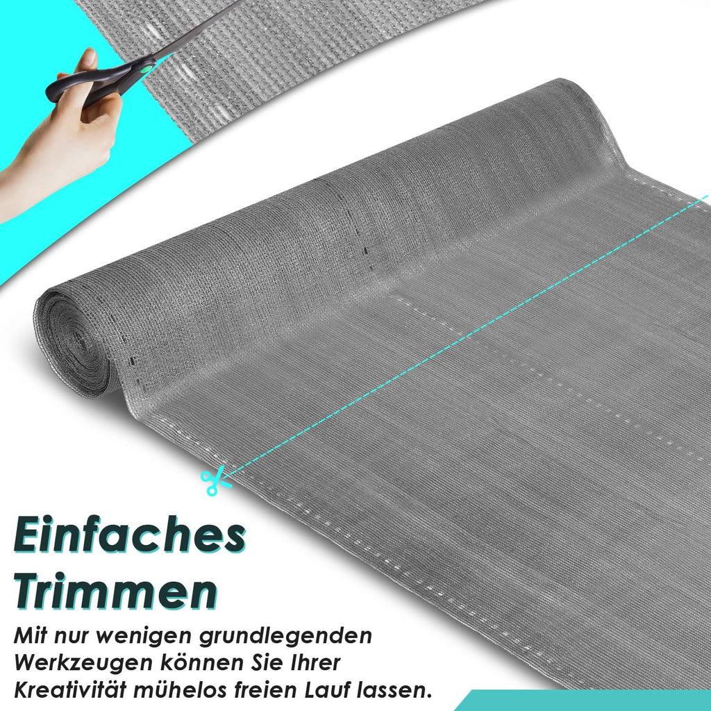 Sichtschutz Zaun, Windschutz Balkon Garten, HDPE 150 g/m², blickdichtes Zaunnetz mit Ösen,verstärkter Rand, UV-stabil, inkl. 50 Kabelbinder – Grau