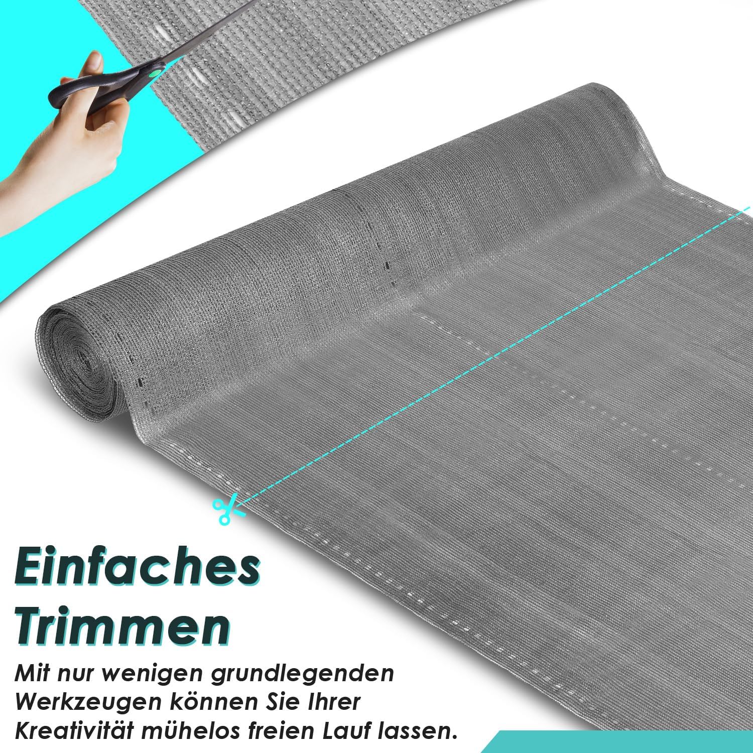 Sichtschutz Zaun, Windschutz Balkon Garten, HDPE 150 g/m², blickdichtes Zaunnetz mit Ösen,verstärkter Rand, UV-stabil, inkl. 50 Kabelbinder – Grau