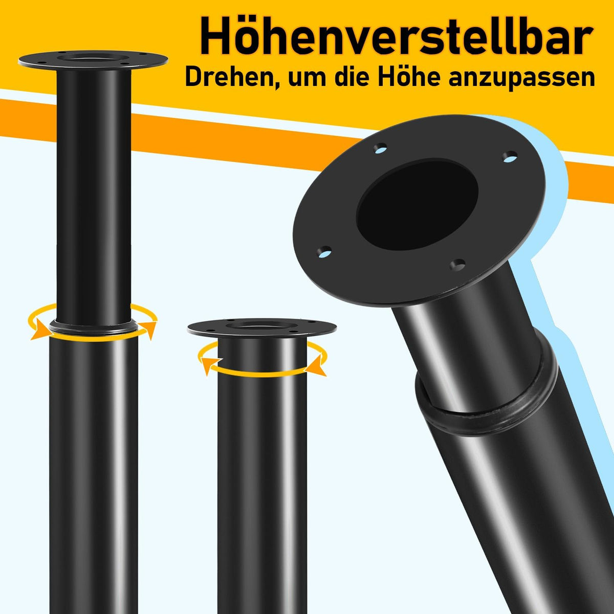 Möbelfüße 4 Stück, Tischbeine höhenverstellbar 70-110 cm, Möbelbeine aus Stahl bis 200 kg belastbar, mit 16 Schrauben, für Tisch, Schrank, Nachttisch, Schlafsofa, Schwarz/Weiß
