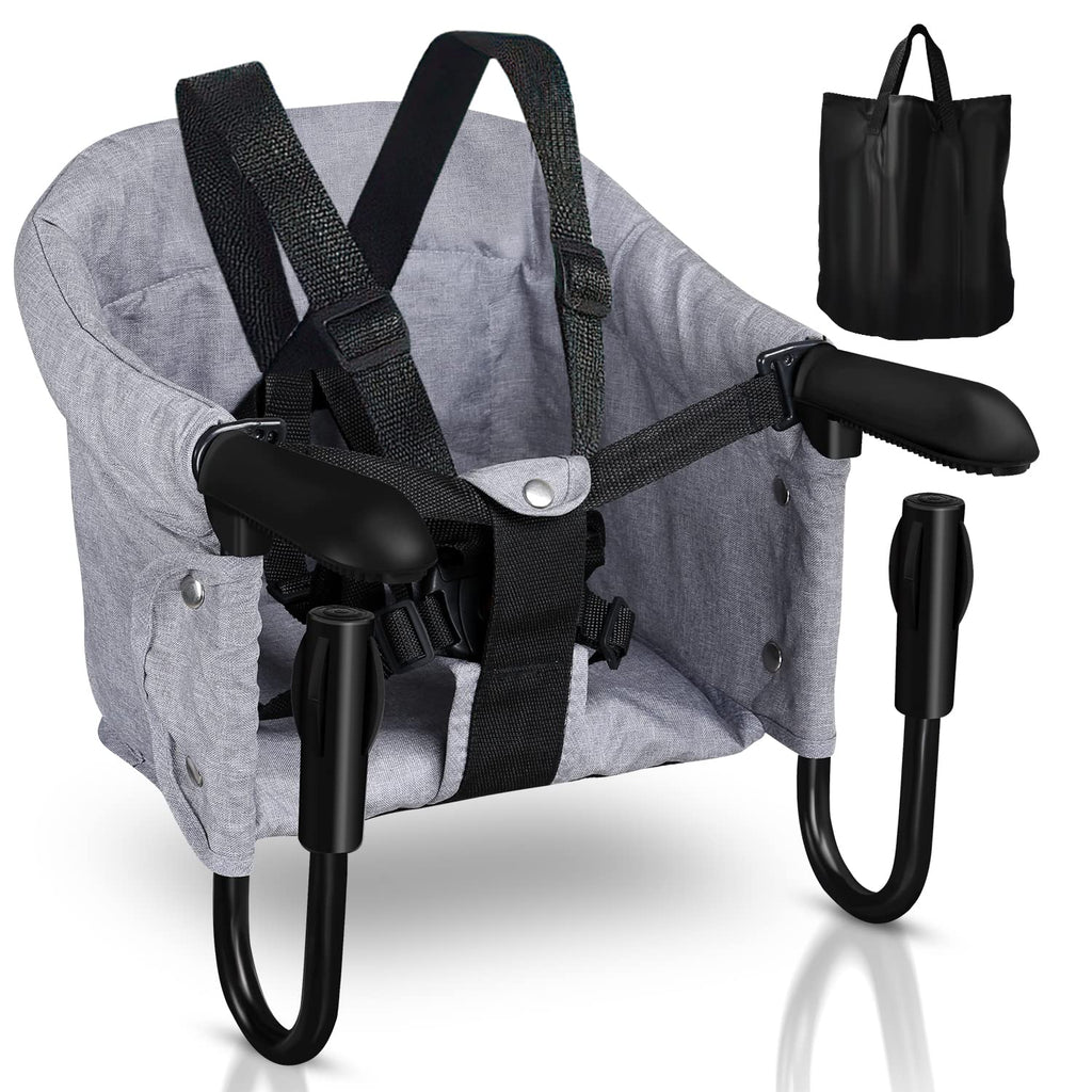 Tischsitz Faltbar Babysitz,Baby Hochstuhl Sitzerhöhung,Baby Tischsitz Stuhlsitz für zu Hause und Unterwegs mit Transporttasche,Belastbar bis 18 kg(Grau)