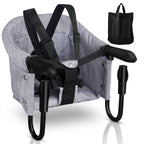 Tischsitz Faltbar Babysitz,Baby Hochstuhl Sitzerhöhung,Baby Tischsitz Stuhlsitz für zu Hause und Unterwegs mit Transporttasche,Belastbar bis 18 kg(Grau)