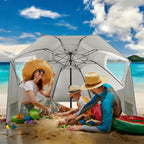 Strand-Sonnenschirm 2-in-1 – Kombinierter Schirm für Strand und Garten, geeignet für 2–4 Personen, UV50+ Sonnenschutz, multifunktionaler Sonnenschirm, Durchmesser 210 x 220 cm, mit Sichtfenster und Tragetasche, zusammenklappbar