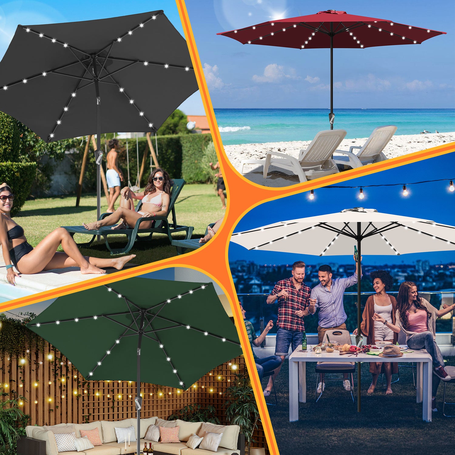 Sonnenschirm 270cm Anthrazit Solar LED Gartenschirm knickbar & ohne Ständer,Terassenschirm Neigungswinkel Sonnenschirme Großschirm für Balkon,Terrasse,Rundschirm mit kurbel, In fünf Farben erhältlich