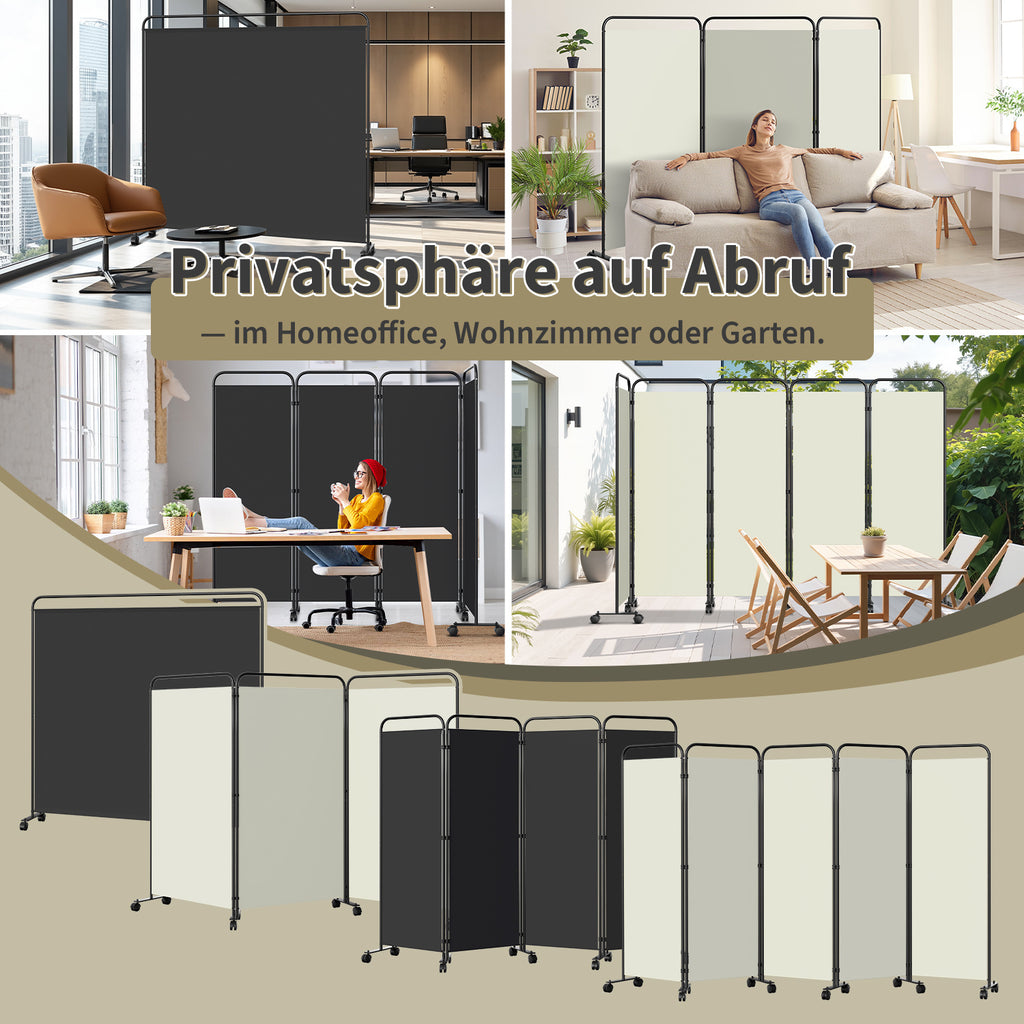 Rollbarer Raumteiler für Terrasse und Balkon, 360°-Raumteiler, Sichtschutz, zusammenklappbar und freistehend, geeignet für Garten, Büro und Terrasse, 185/228/263/284 cm