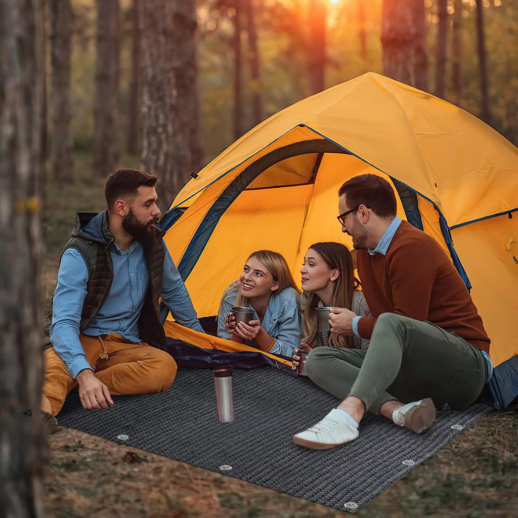 Vorzeltteppich Markisenteppich, Campingteppich atmungsaktiv rutschfest,Waschbare, Zeltteppich mit 12 Löchern, 13 Heringe und Tragetasche,Vorzeltboden Verschiedene Größen(Grau Blau)