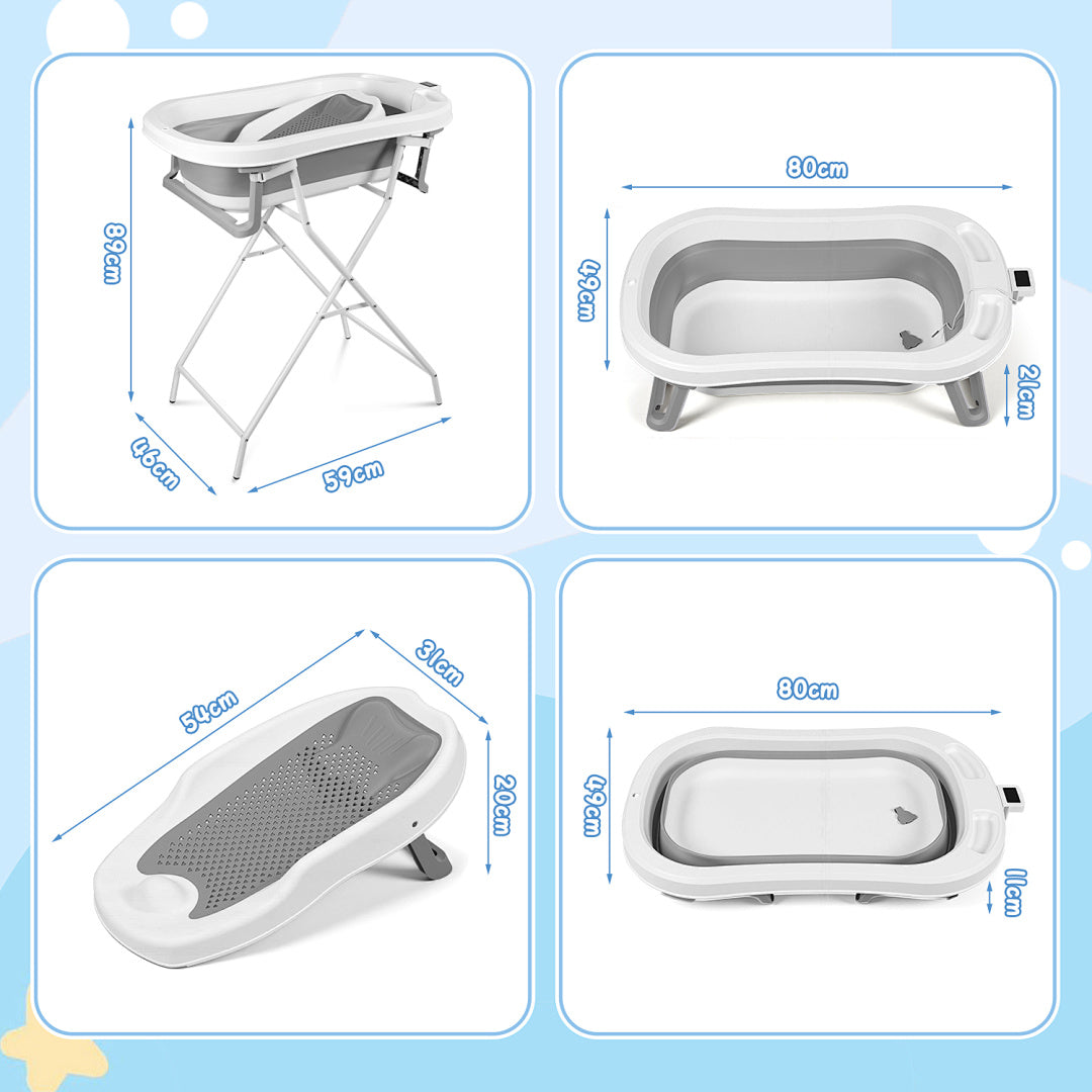 Babybadewanne, Kinderbadewanne, 0–12 Monate, zusammenklappbare Badewanne, grauer Bär (mit Badematte)（副本）
