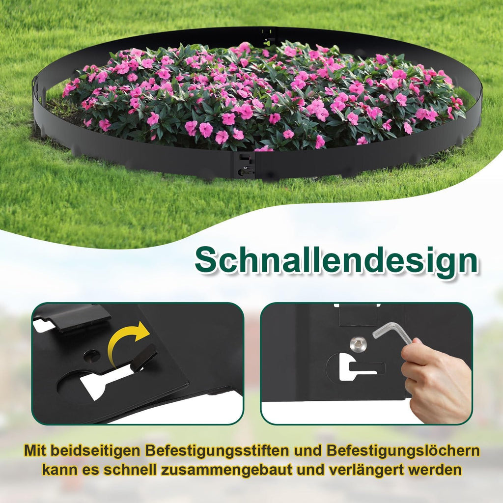 Rasenkante mit Dornen, 100x15cm Rasenkante Metall Beetumrandung, Beeteinfassung Flexible Verformbar Metall Palisade für Garten Bauernhof, Silber/Schwarz