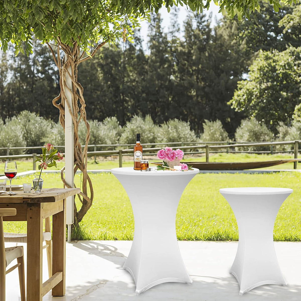 Stehtischhusse Stretch, 1/2/4/5 er-Set Stehtische Husse elastische, Tischdecke für Bistrotische, Tisch Husse Hochzeit Feier, Tischdecke-Weiß