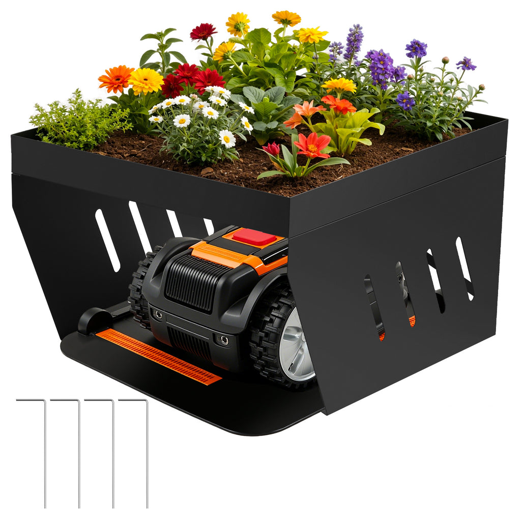 Garage für Mähroboter, 70 x 61 x 42 cm, Überdachung für Rasenmäher, spezielle Überdachung für Rasenmäher/Mähroboter, mit begrünbarem Dach, Wasserablauf und 4 Bodenverankerungen, bietet wirksamen Schutz vor Regen und Hagel, schwarz