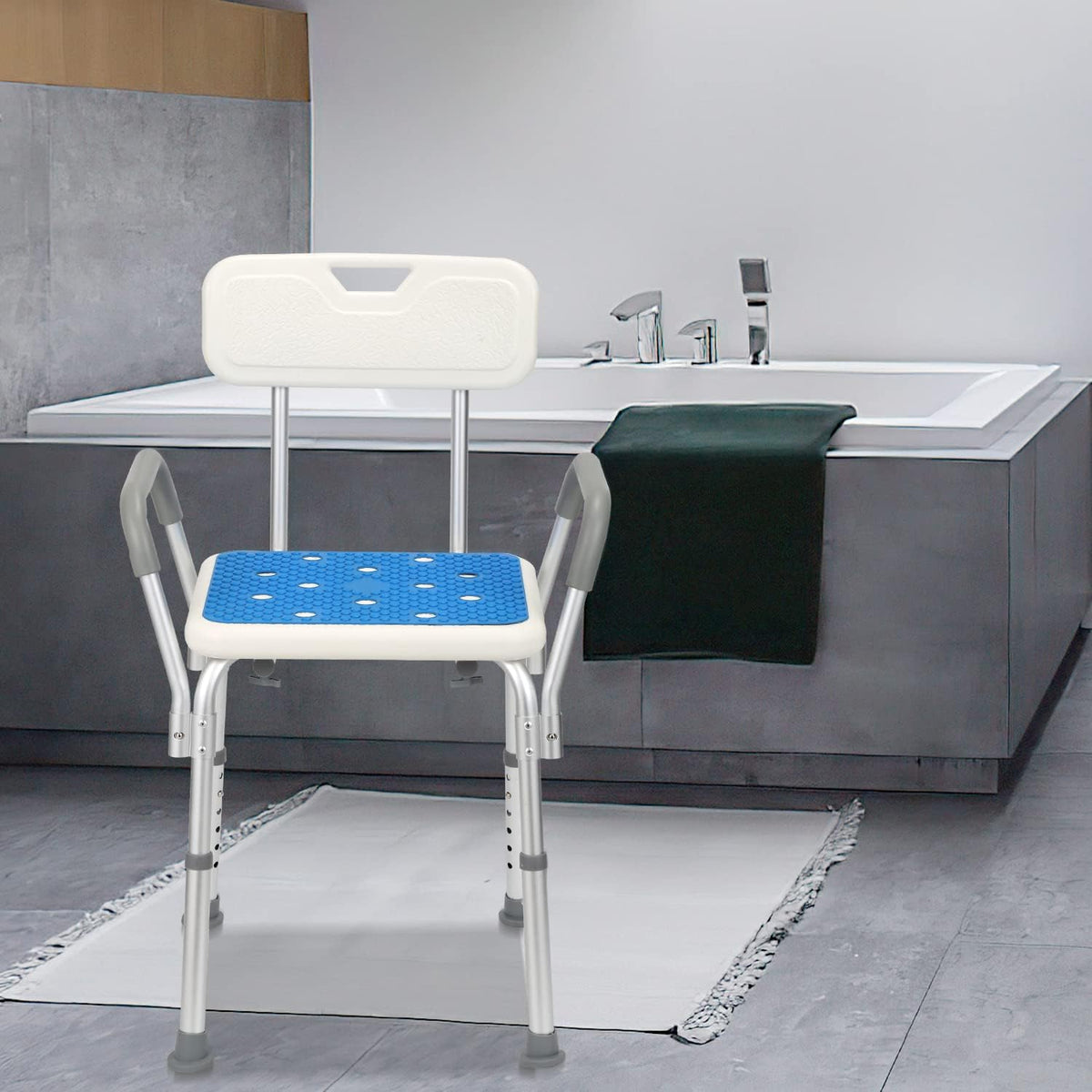 Duschhocker für Senioren Duschstuhl mit Armlehnen und Rückenlehne Badezimmerhocker bis 136kg Badhocker Modern Höhenverstellbar Badhocker für die Dusche
