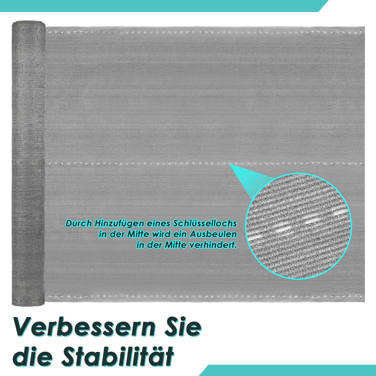 Sichtschutz Zaun, Windschutz Balkon Garten, HDPE 150 g/m², blickdichtes Zaunnetz mit Ösen,verstärkter Rand, UV-stabil, inkl. 50 Kabelbinder – Grau