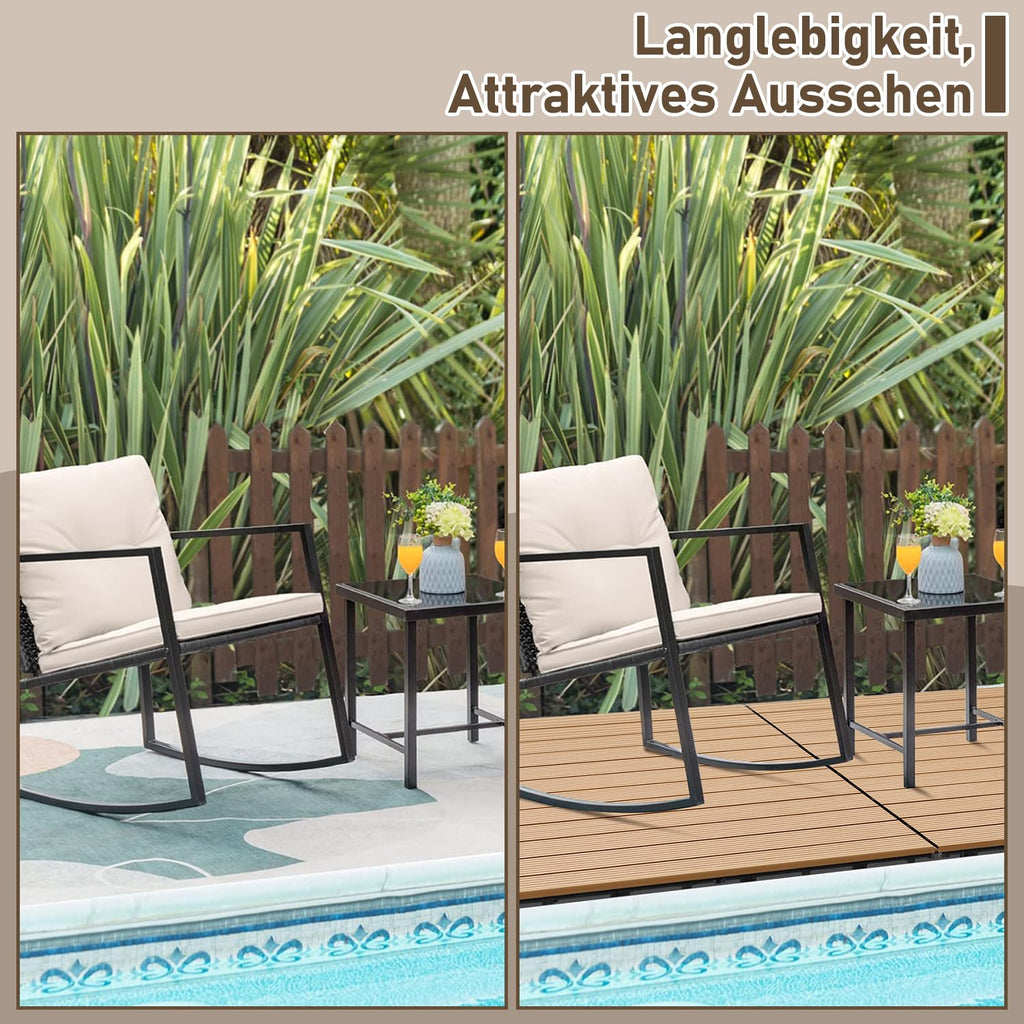 WPC-Fliesen, 30 x 60 cm, Terrassenfliesen, Klickfliesen, Balkonfliesen mit Holzoptik, witterungsbeständige Platten mit Entwässerungsfunktion, geeignet für Terrassen, Balkone und Gärten, braun/rotbraun/dunkelgrau/teakfarben (6 Stück = 1 Quadratmeter)