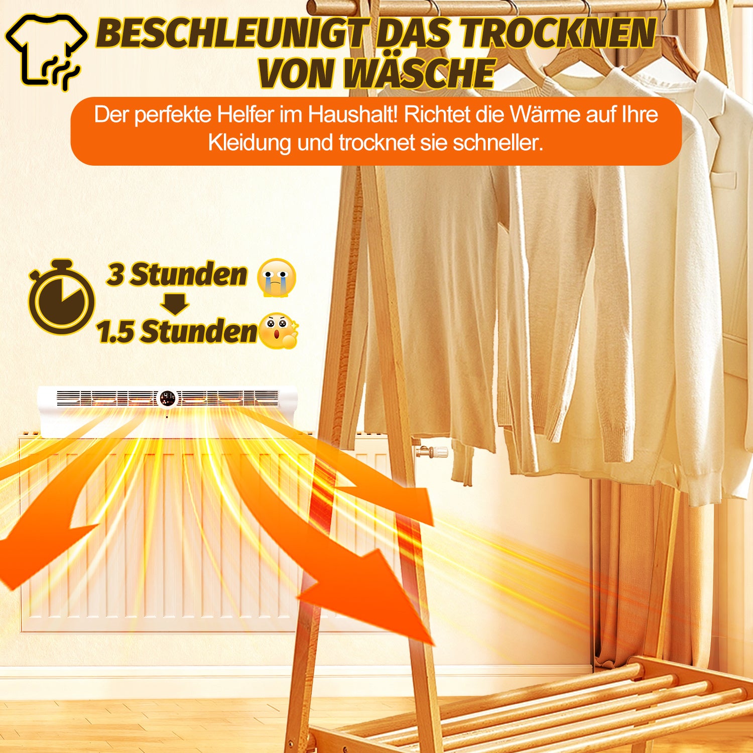 Heizkörper Ventilator Weiß - Energieeffizienter Wärmeverteiler mit 6 Lüftern, Automatischer Ein/Aus-Funktion, 3-Stufen-Regelung, RGB-LED und Fernbedienung für Schnelle Wärmeverteilung