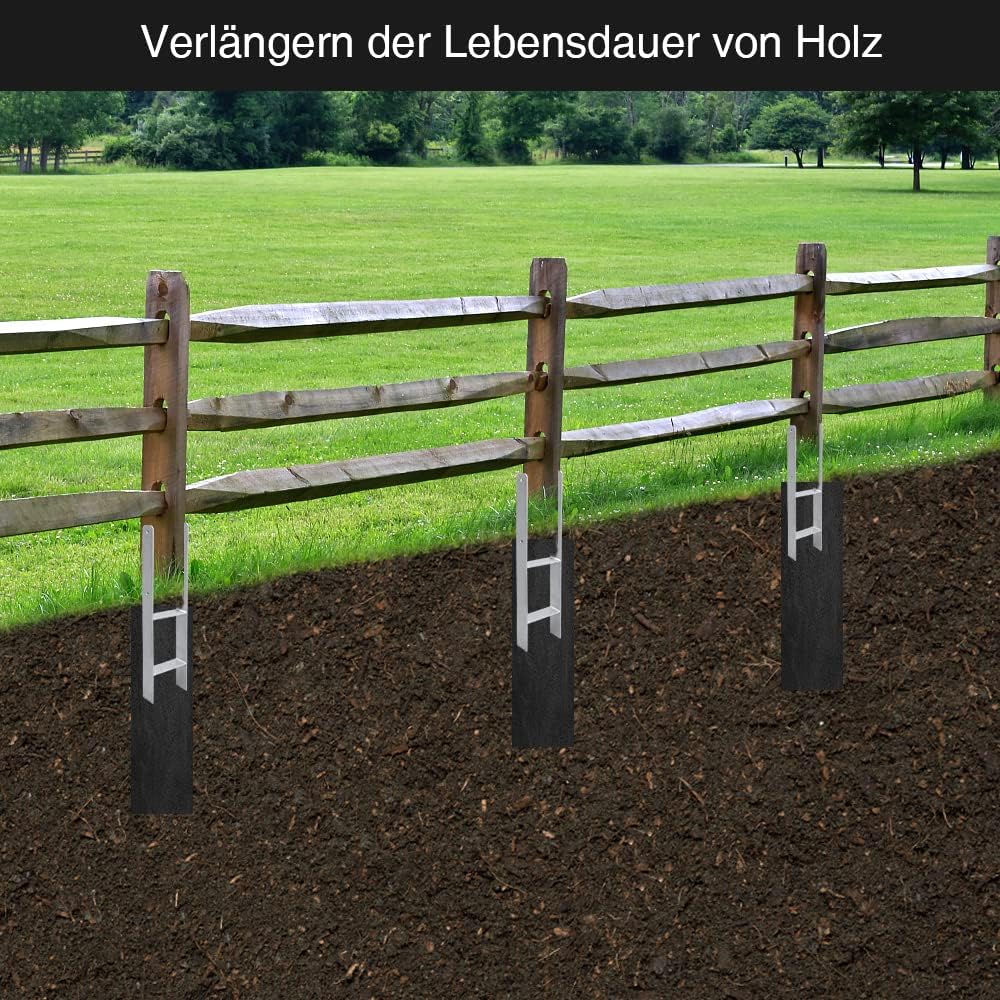 H-Pfostenanker 2/4/6/8/10 Stück H-anker Pfostenträger Bodenanker für Pfosten H-Pfostenschuh für Zaun und Gewächshaus Pfosten Vierkantholzpfosten(121x600mm)