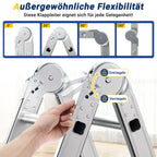 7-in-1-Multifunktionsleiter aus Aluminium, Tragkraft bis zu 150 kg, multifunktional, zusammenklappbar, einsetzbar als Anlehntreppe, Stehleiter und Treppenleiter, geeignet für Haushalt, Garten und Werkstatt, wahlweise mit 4x3, 4x4 oder 4x5 Sprossen.