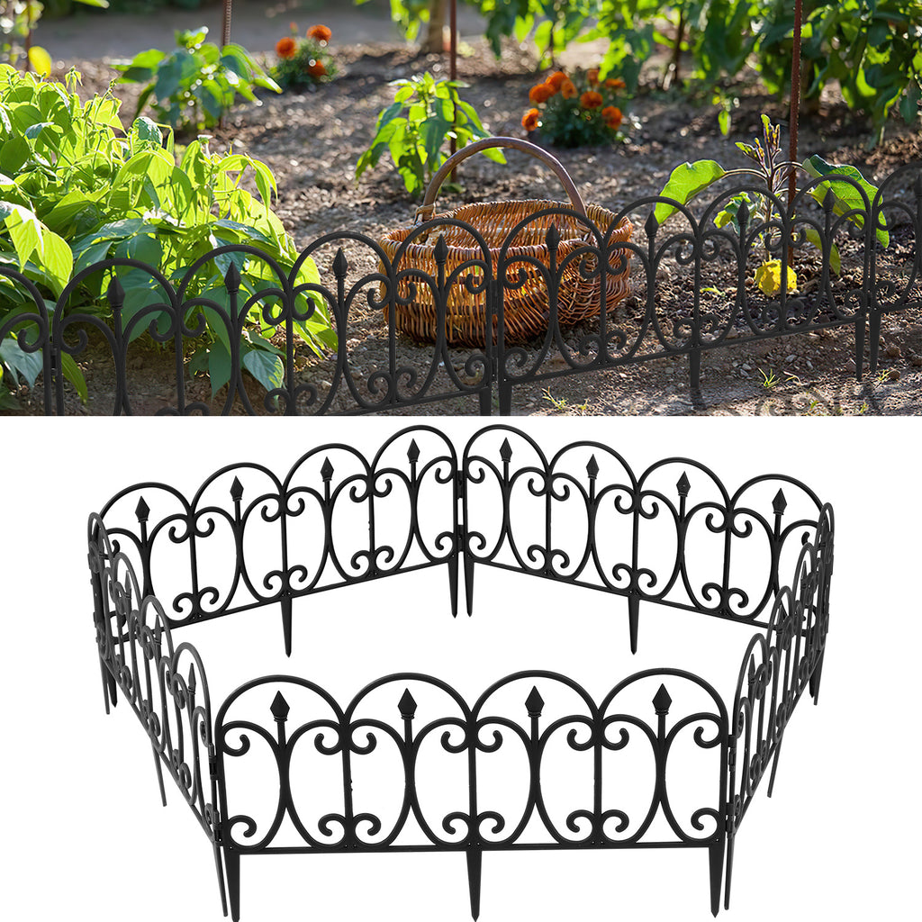Blumenbeetumrandung aus Kunststoff, einsteckbare Blumenbeetränder, dekorative Umrandung, 33 cm hoch, mit Erdspießen, Set für Gartenblumenbeete, Retro-Stil, schwarz, in zwei Ausführungen erhältlich: 5-teiliges Set und 10-teiliges Set