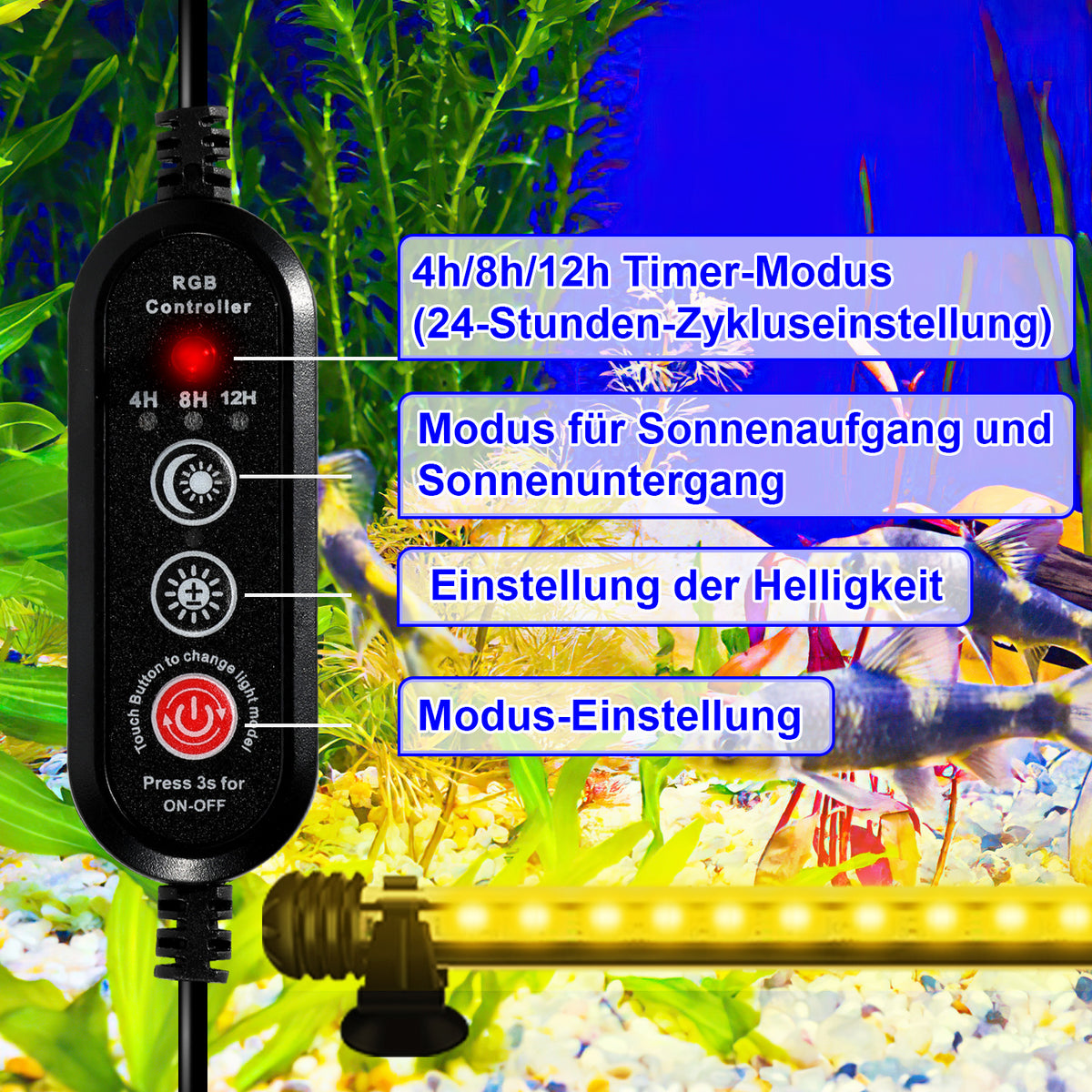 18-112cm LED Aquarium IP67 RGB Süßwasserfische Schildkröten Timing-Funktion