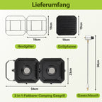 Campingkocher 2 Flammen 4,6 kW mit Grillplatte, Faltbarer Gaskocher mit Zündsicherung, Tragbarer Camping Gaskocher mit 0,5 m Schlauch & Tragetasche, Gasherd für Camping Vanlife Outdoor Küche
