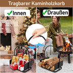 Holzkorb – tragbarer Holzkorb mit Griff – kompakter Holzkorb, geeignet zur Aufbewahrung von Brennholz, Zeitungen und Büchern – 40 x 30 x 50 cm – Holzkorb – für den Innen- und Außenbereich geeignet
