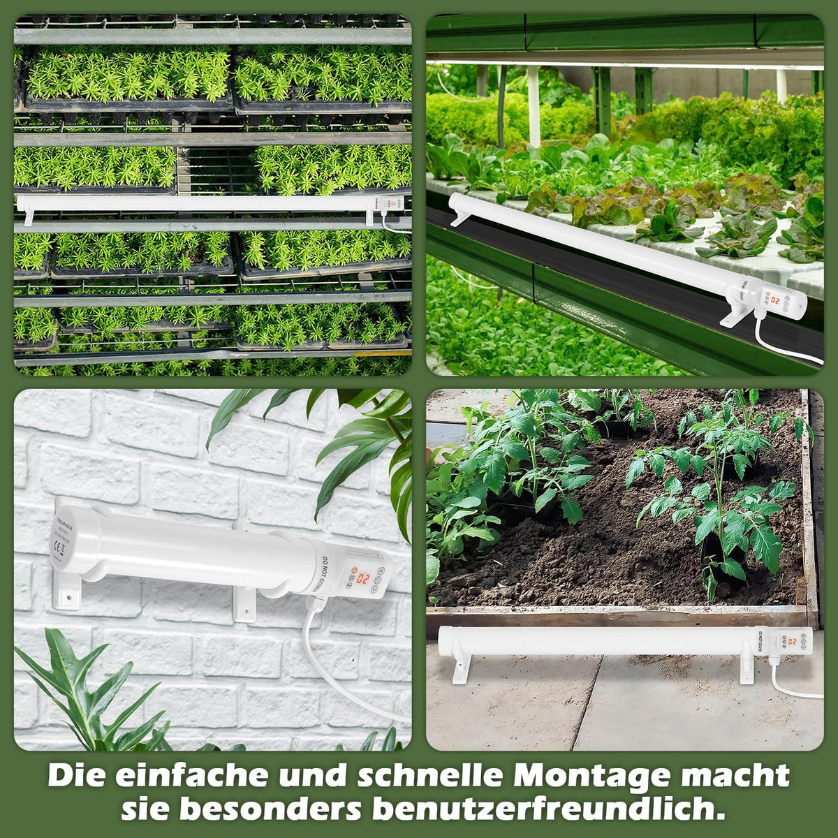 Gewächshausheizung, Timer, Zeitplan & 3000W Digitalregler Ø42-mm-Heizrohr, Haltebügel, Überhitzungsschutz, Wand-/Bodenmontage, Ist-/Sollanzeige, °C/°F, für Schrank & Gewächshaus