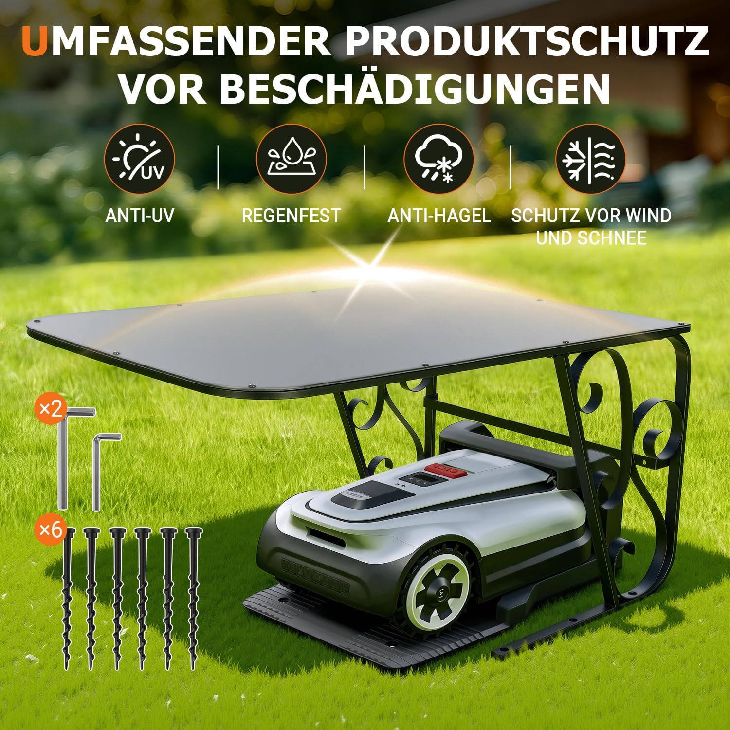 Mähroboter Garage mit Metallfüßen Schutzüberdachung Carport Überdachung für Rasenmäher Rasenroboter UV-Schutz | ideal Gegen Regen und Hagel 43x56x82cm Schwarz