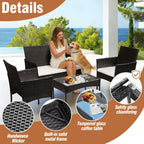 Polyrattan Gartenmöbel Set,4 Personen mit 2er Sofa 2 Stühle Tisch & Sitzkissen wetterfest Sitzgruppe,Schwarz Terrassenmöbel Balkonmöbel Set für Garten Terrasse und Balkon