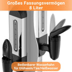 Glühweinkocher 8L, 1500W Glühweinkocher mit Thermostat,Glühweintopf Edelstahl,Einstellbare Temperatur von 30-110°C,Glühweintopf mit Zapfhahn,Heißgetränkeautomat Silber