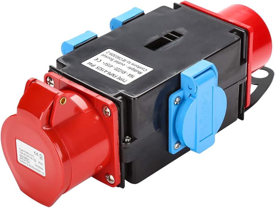 CEE Stromverteiler 400V 16A 5 Polig, CEE Adapter mit 3 x CEE Steckdose 16A IP44 Spritzwassergeschützt, Baustrom Verteiler für Generator Baustelle Werkstatt Camping mobile Stromversorgung