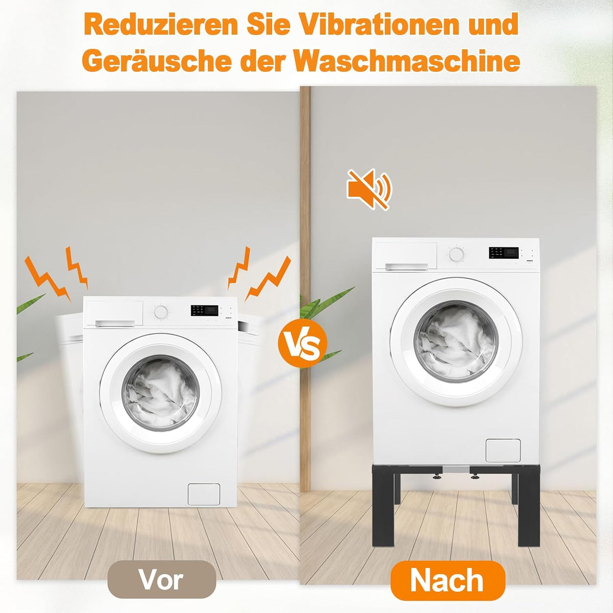 Edelstahl-Waschmaschinen-Untergestell, verstellbar 50–80 cm, mit Skalenverstellung, Vibrationsschutz & Rutschfestigkeit, Tragkraft 400 kg, für Waschmaschine/Trockner, schwarz.