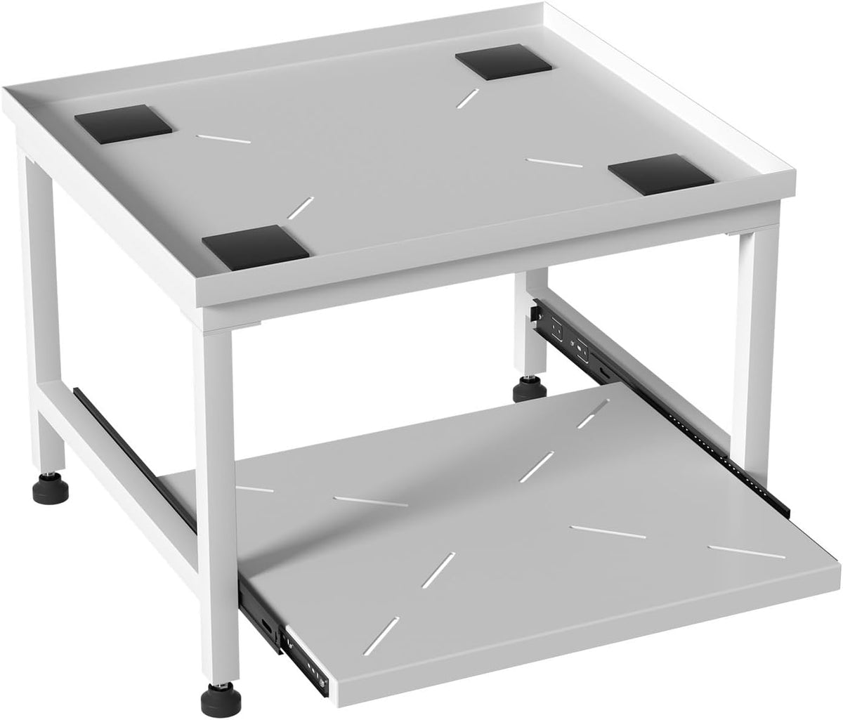 Waschmaschinen Untergestell mit Schublade, 45,5cm Höhe, Tragkraft 200kg, Geräteständer mit verstellbaren Füßen & Antivibrationspads, Podest für Trockner, Kühlschrank, Waschmaschine, Schwarz/Weiß